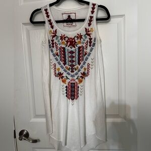 Johnny‎ Was Embroidered White Sleeveless Tunic Tank  XS